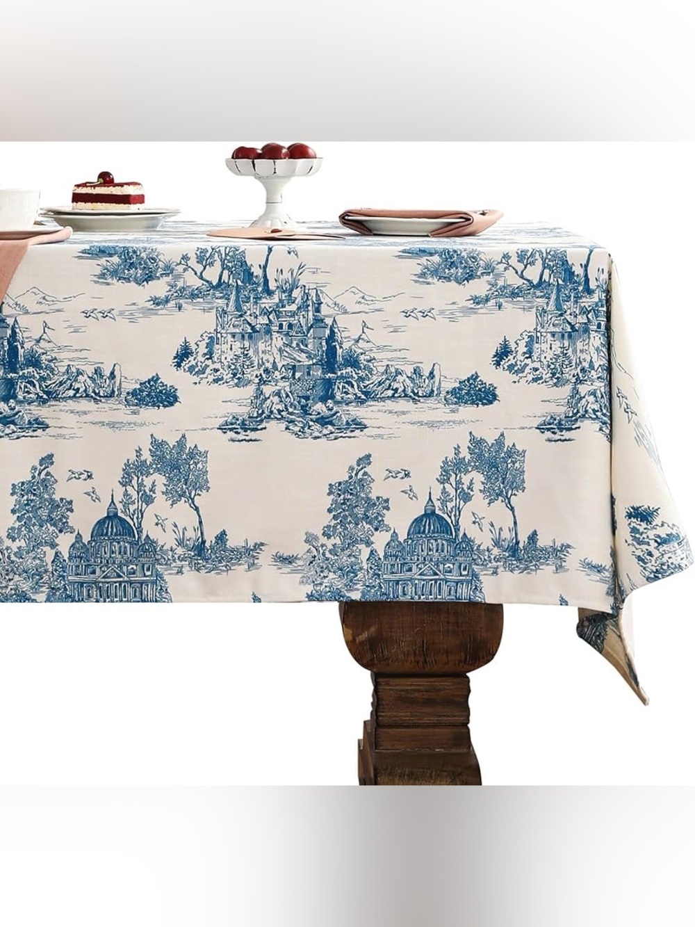 PATDREA NWT Vintage Cyan Rectangle Small Tablecloth, Linen -55x71